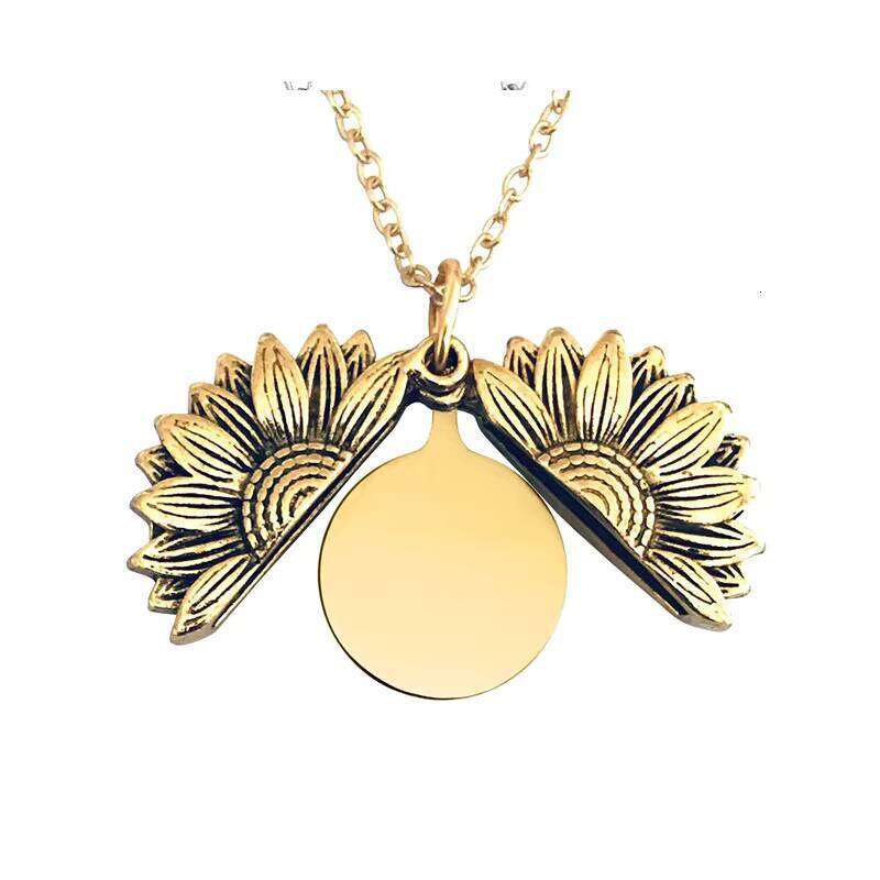 Lover's Gift Engraved Stainless Steel Suower Necklace Openable Double Letter Pendant Flower