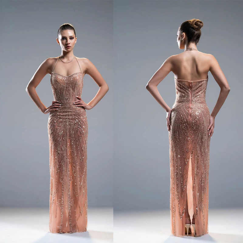 Magnificent Evening Party Dresses Halter Zipper Sequins Special Occasion Slim Ceremonial Dresses Customized