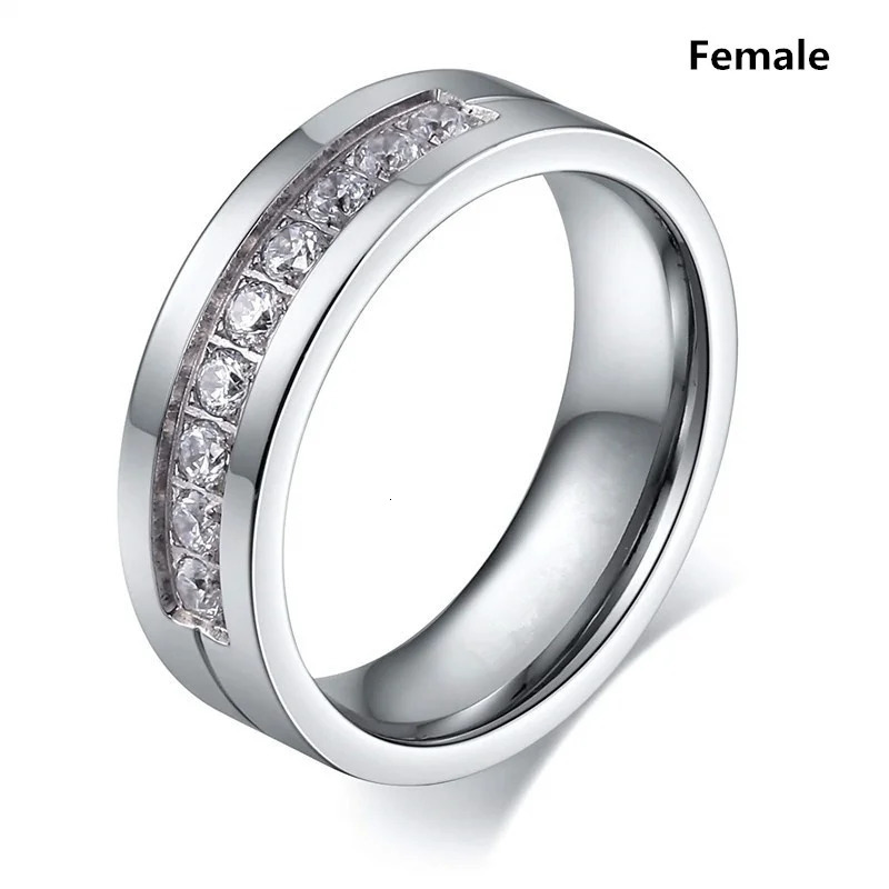 Fashion Silver Color Stainless Steel Couple Rings for Lovers Engagement Wedding Band Cute Women Zircon Classical Men Ring 250704
