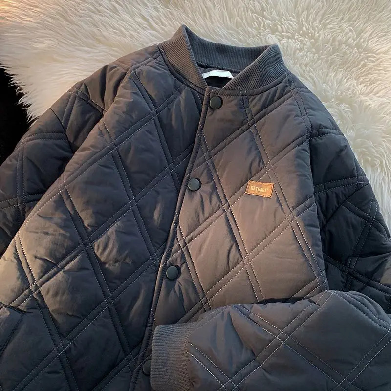 Winter Mens Jacket Stand Collar Thicken Button Windproof Baseball Jackets Casual Solid Warm Couples High Street Padded Clothes 250716