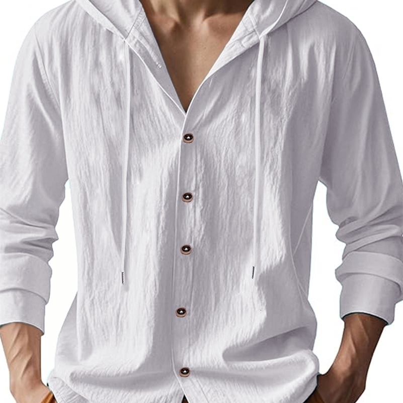 Mens Cotton Linen Long Sleeve Shirt Breathable Summer Spring Casual Button Up Lightweight Hawaiian Beach Top Hoodie TShirt y250707