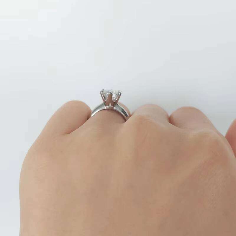 Premium Jewelry Lab Diamond 14k White Gold Genuine 2ct D-VVS1 Round 6-Prong Solid Moissanite Ring