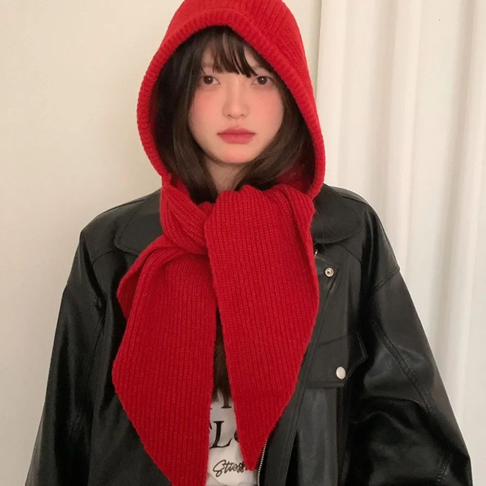 Korean Balaclava bonnet beanies y2k Hat scarf one-piece thickened warm retro Neck protection winter accessories knitted Law hat 250717