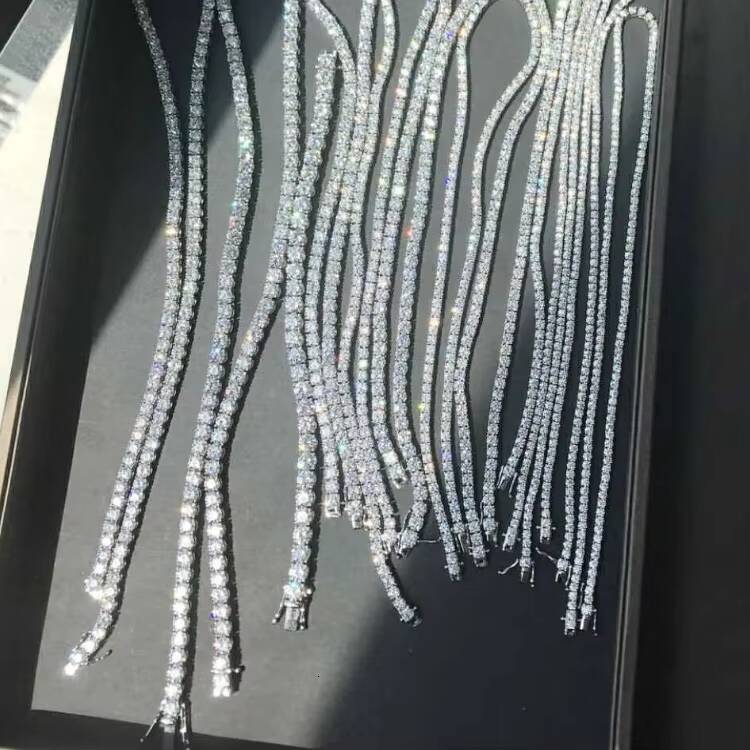 MON 01 Cheapest Price Hip Hop Moissanite Necklace 925 Sterling Silver Iced Out 2mm 3mm 4mm Moissanite Tennis Chain Necklace