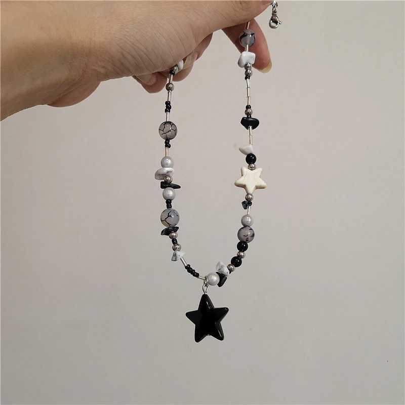 Kpop Goth Vintage Cool Y2K Star Pendant Beaded Silver Color Chain Necklace For Women Men Aesthetic Grunge Emo Jewelry Accessory XJ250717