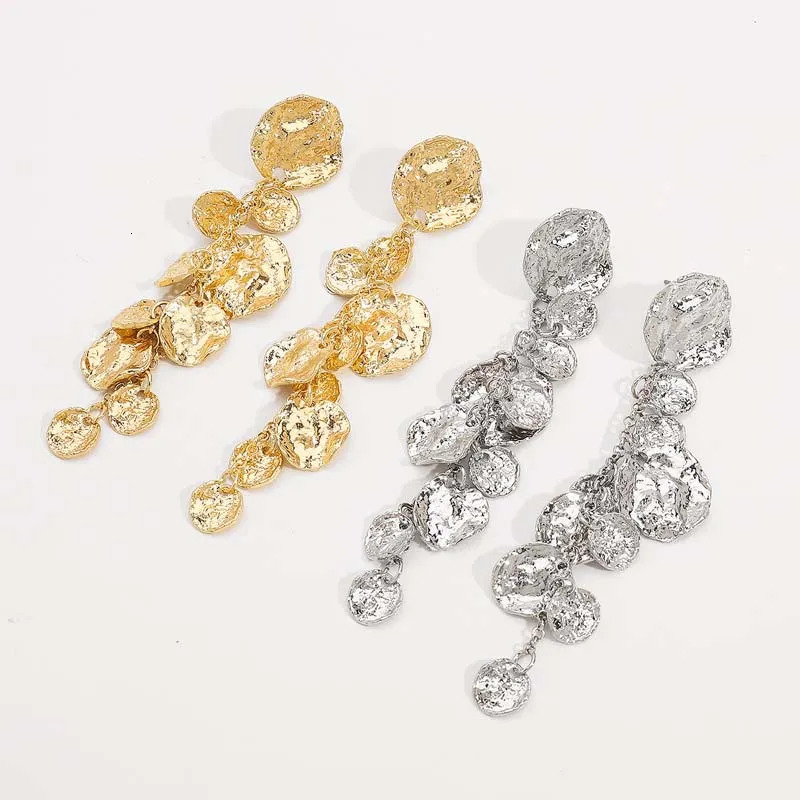 Vintage Metal Geometric Round Drop Earring for Women Exaggerated Gold Color Long Circle Pendant Earrings Jewelry Accessories 250716