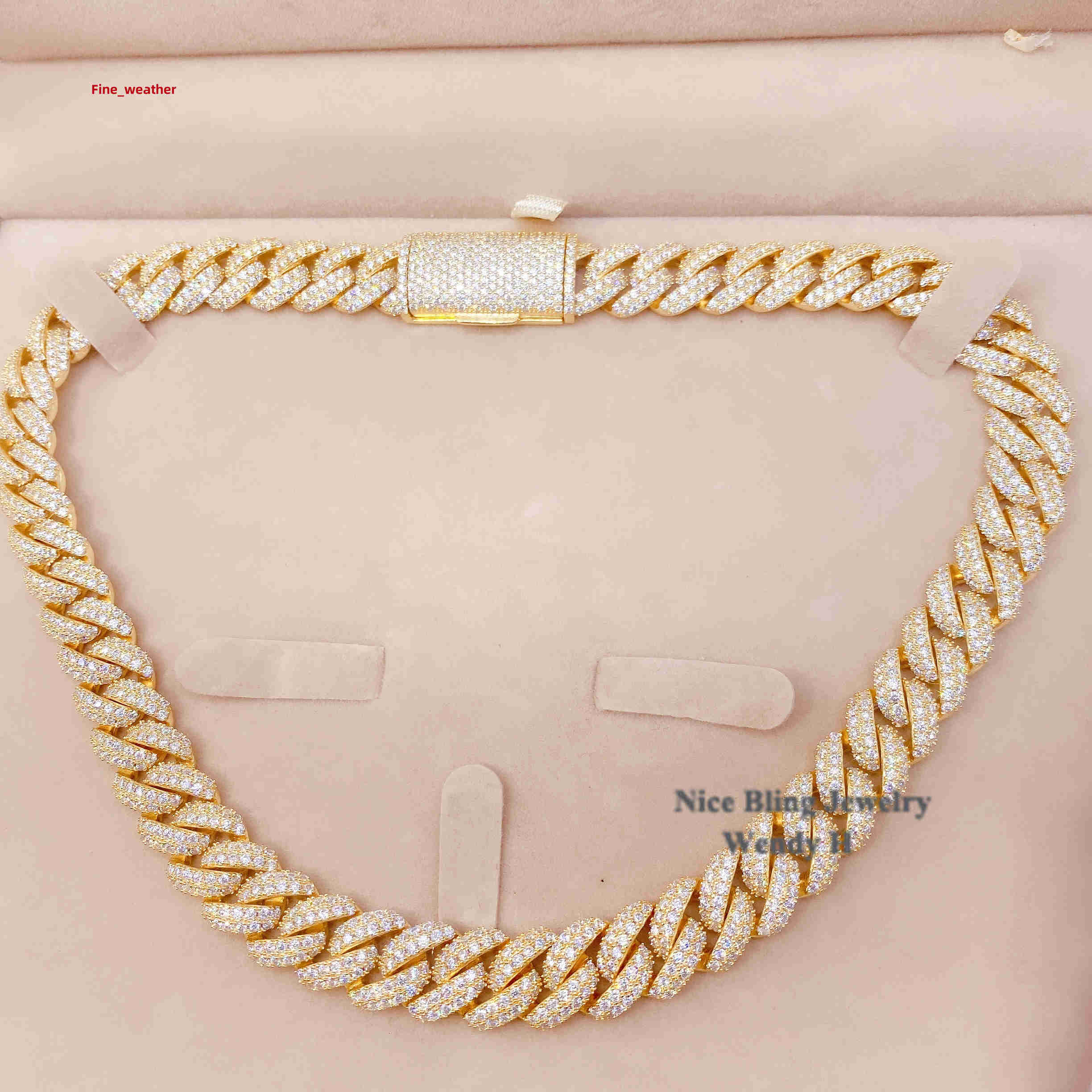 Hip Hop Iced Out Jewelry Factory Price Micro Pave High Quality Vvs d Color Diamond 12mm Moissanite Cuban Link Chain