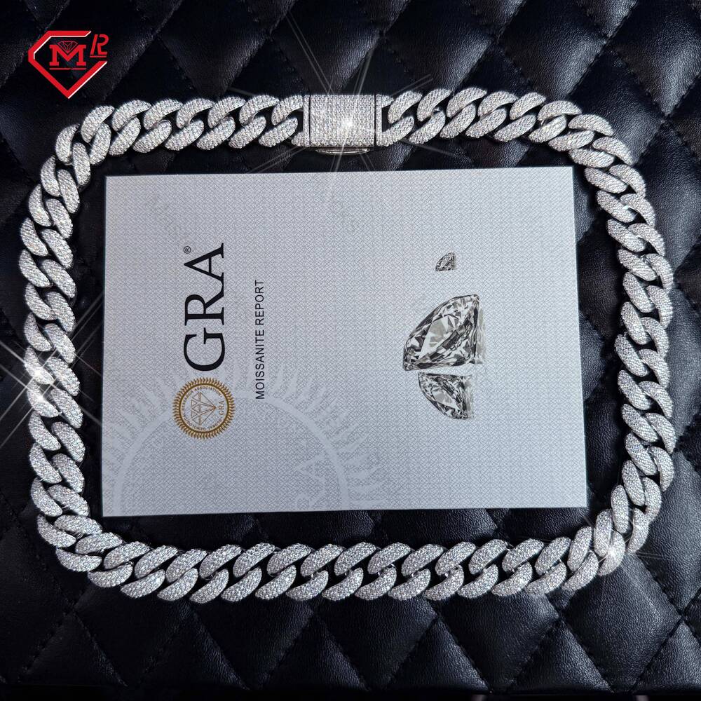 Hiphop 14MM Cuban Link Chain 925 Silver Vvs Iced Out Men Custom Miami Moissanite Cuban Chain