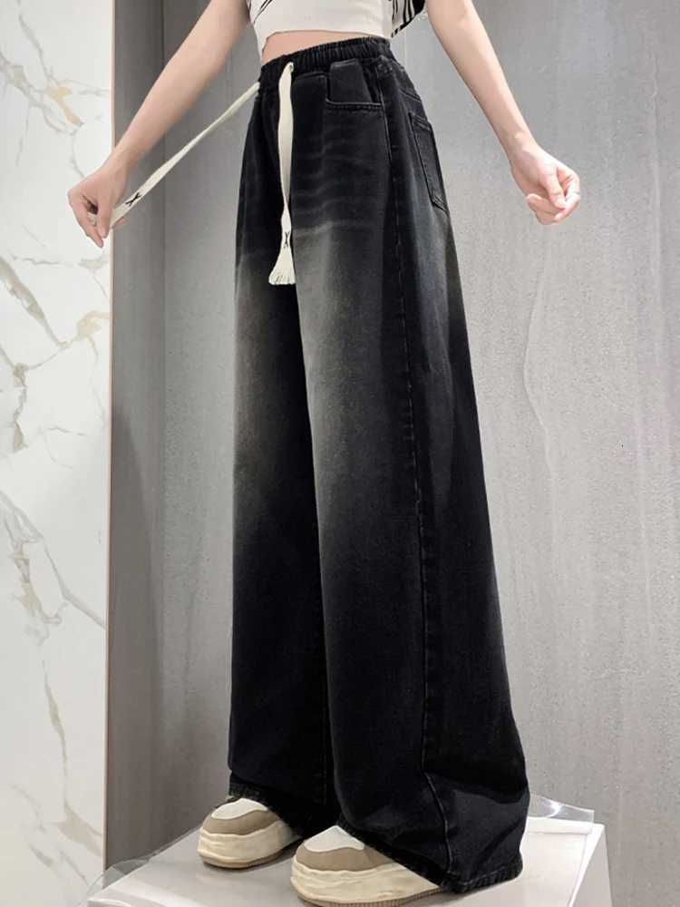High Elastic Waist Plus Size Jeans For Women 2024 Autumn New Arrival Full Length Black Jeans Women Streetwear Casual Denim Pants R250716