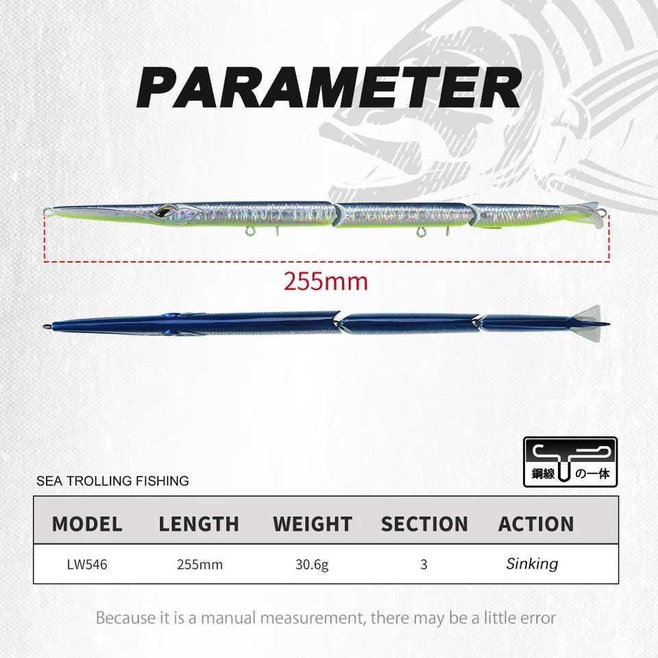 Hunthouse Jointed Pencil Bait 3 Section Fishing Lure 255mm/30.6g Needle Sinking Swimbait For Bluefish Seabass Tackle Z250717