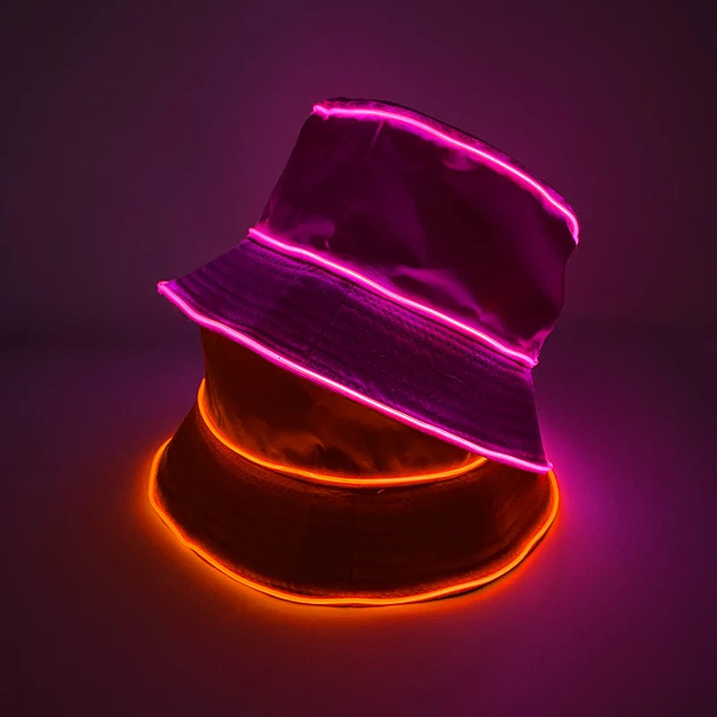Solid Color Style Beach Cap luminous fisherman hat EL wire Bucket Hats glow in the dark for club rave party wedding props 250716