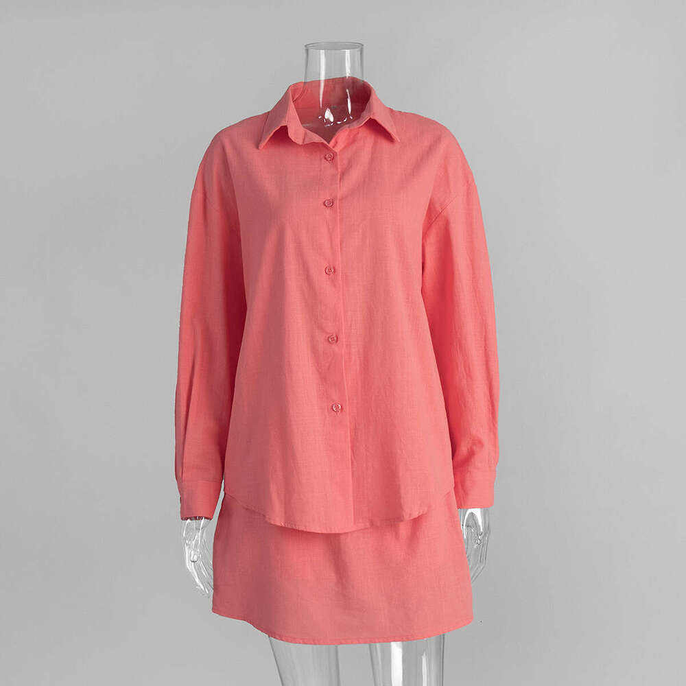 Summer Loose Cotton And Set For Women, Casual Shirt + Skirt Outfit B5