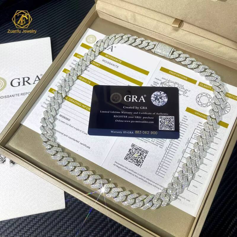 925 Sterling Silver Moissanite Cuban Chain Factory Price Bling Hip Hop Jewelry Iced Out Vvs Moissanite Cuban Link Chain