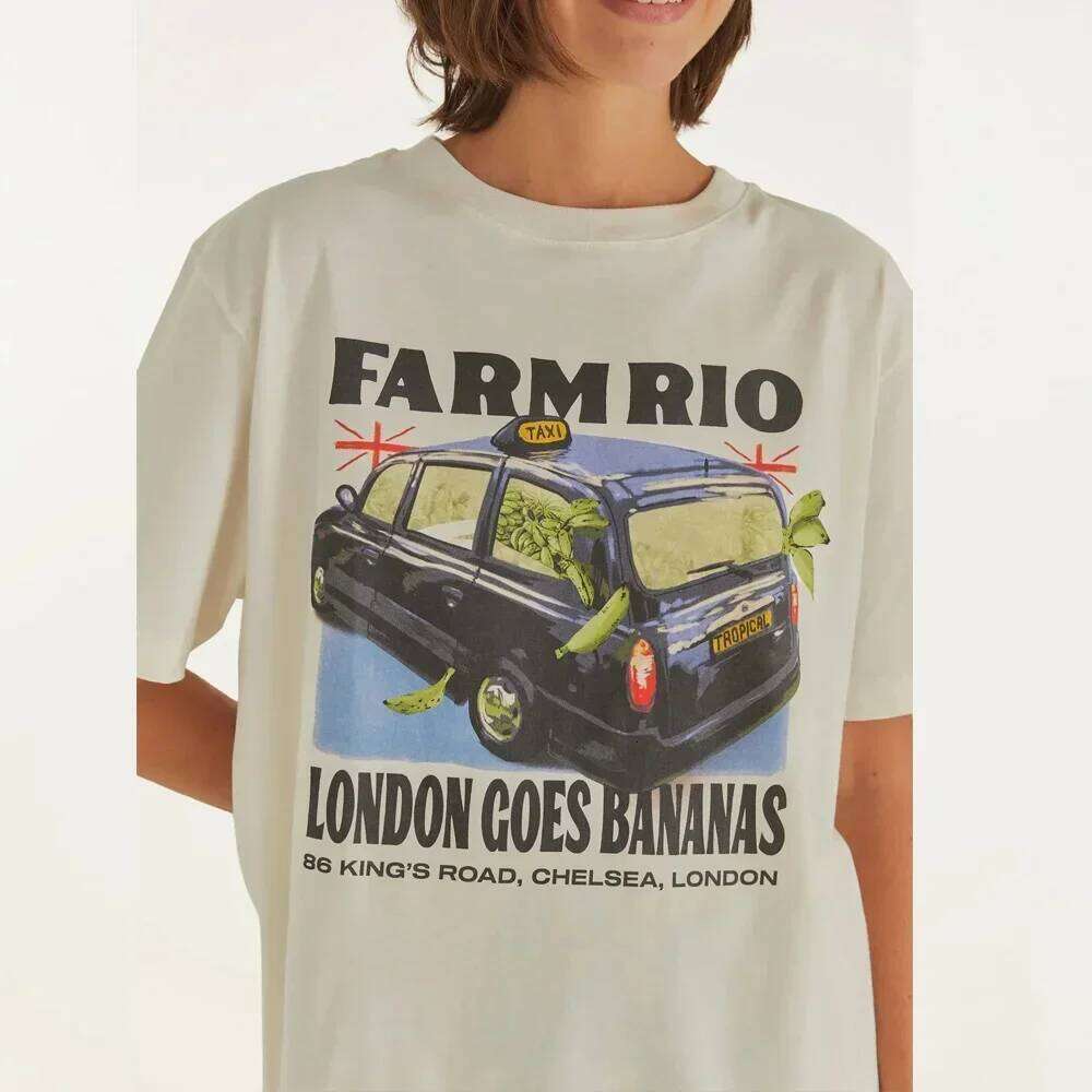 2025 Brazil FARMRIO Summer New Personality Pattern Printed Short-sleeve Men Women The Same Cotton Casual T-shirt