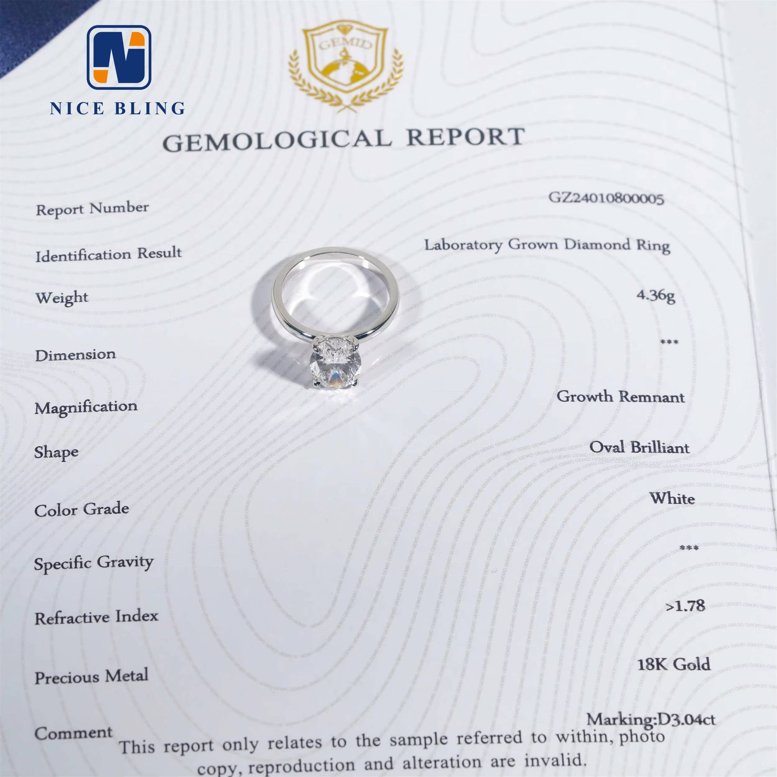 Classical 4 Claws 3ct Oval Shape Lab Diamond 18K White Gold Engagement Ring With IGI Certificate