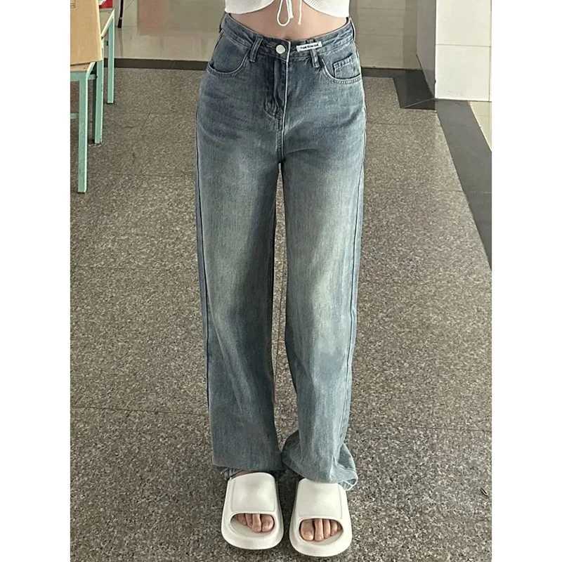 2025 Girls Designer Retro Blue Jeans Trousers Female High Waisted Baggy Thin Casual Jeans Pants Women Straight Leg Denim Pants R250716