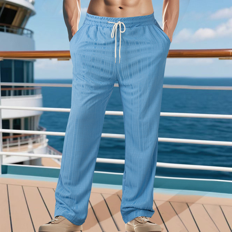 Plus Size TK Spring Autumn Linen Men's Casual Simple Trendy Loose Toothpick Stripe Straight Pants for Men