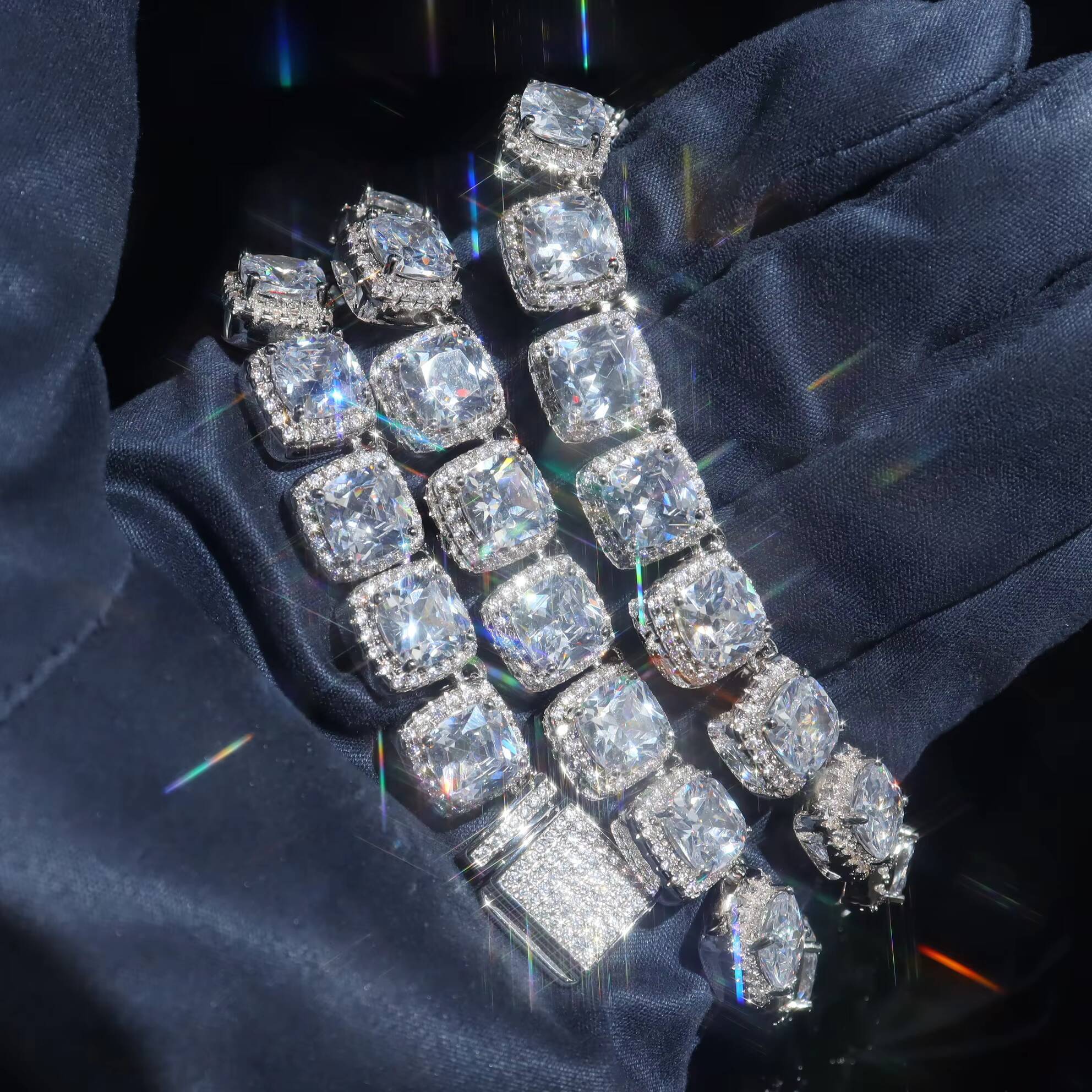 Hip Hop OEM 12mm Wide Iced Out Moissanite Tennis Chain Rock Sugar Chain Moissanite S925 Sterling Silver Fashion Necklace