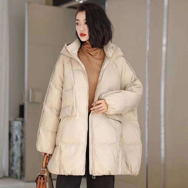 Janveny Women 90% White Duck Down Jacket Hooded Autumn Winter Warm Oversize Puffer Coat Casual Loose Thick Parkas Female Outwear MDNG
