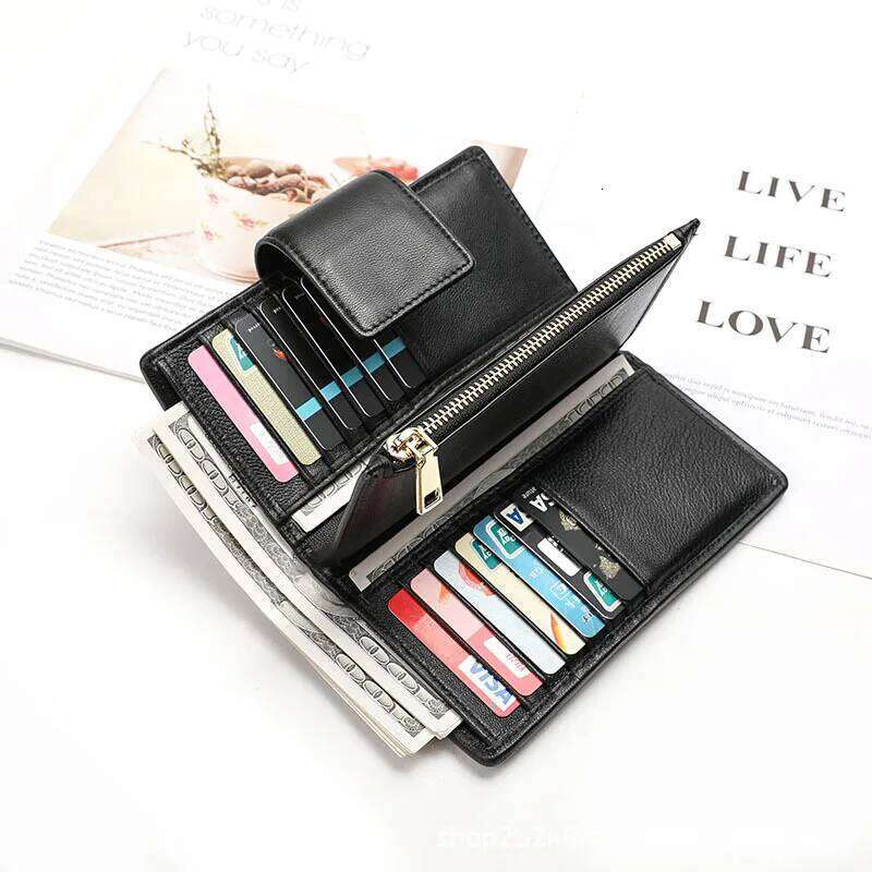 Wrinkled 100% Sheepskin Genuine Leather Women Long Large Capacity Leather Handbag New Zipper Multifunctional Zero Wallet