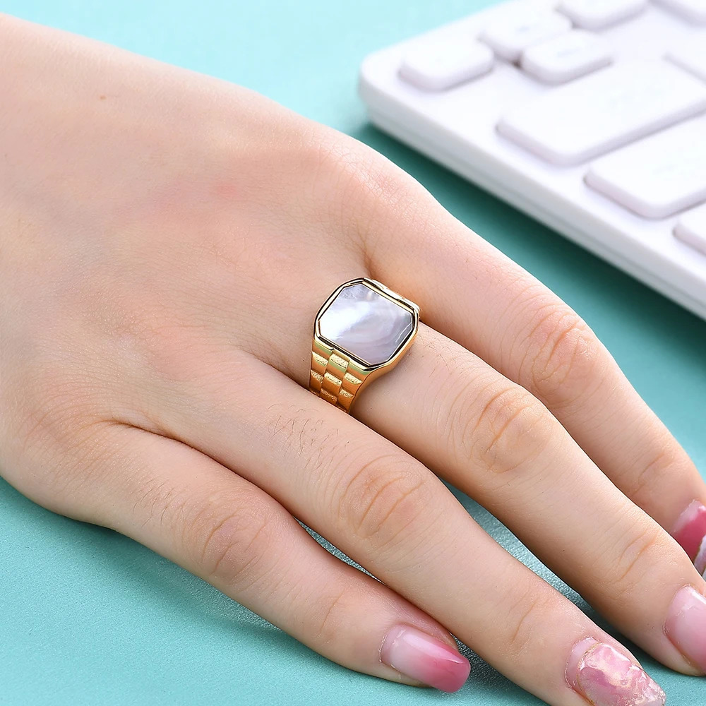 Vintage Stone Ring Women Inlay Malachite Shell Square Lady Ring Fashion Stainless Steel Ins Style Jewelry Gifts 250716