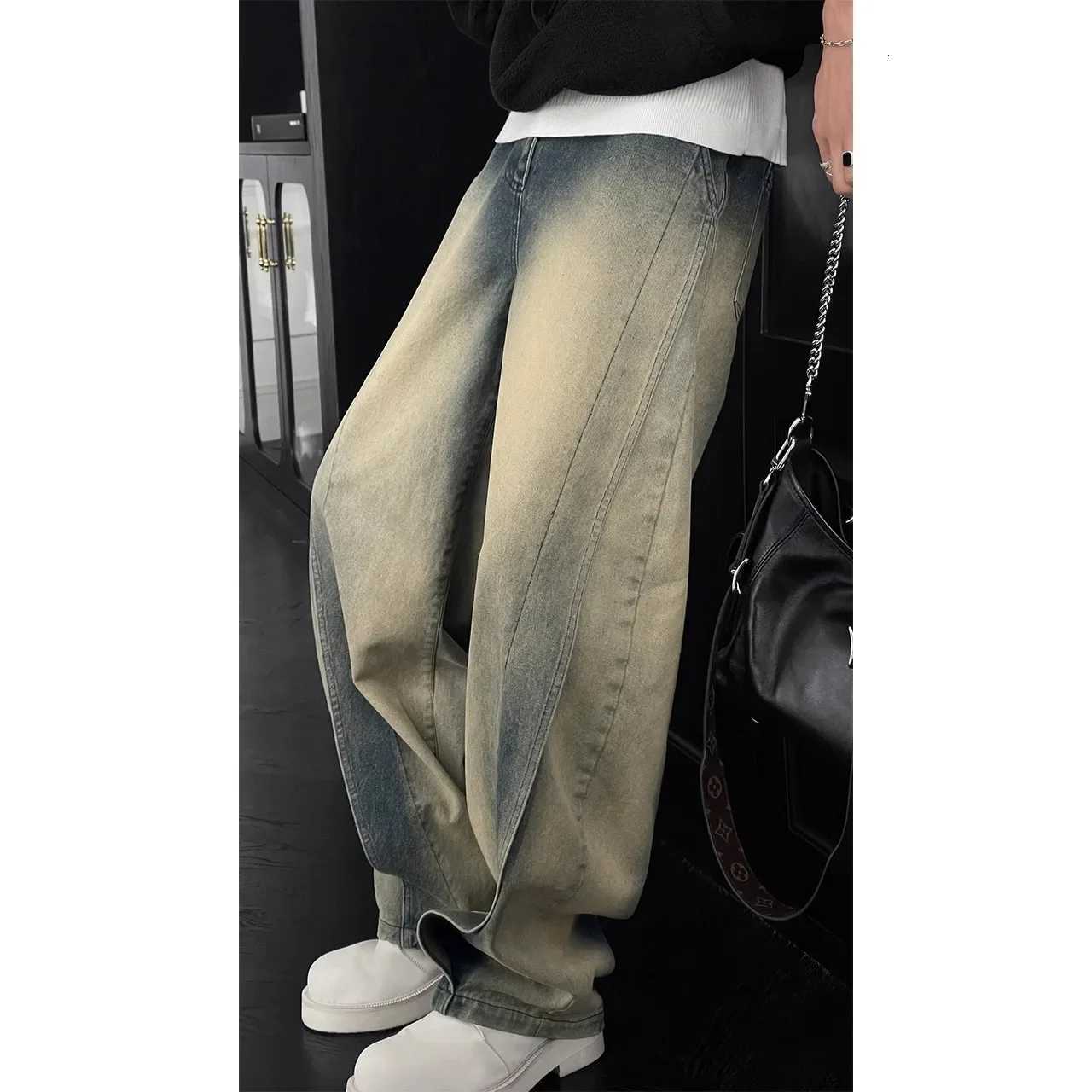 Casual Baggy Straight Jeans Distressed Vintage Blue Jeans Pants Men Wide-leg Denim Trousers Male Oversize Streetwear Fashion R250716