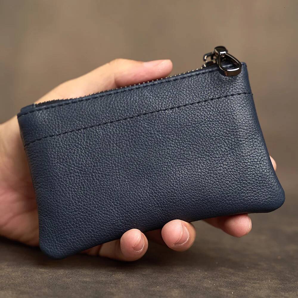 Men's Genuine Leather Coin Purse Men Wallets Retro Head Layer Cowhide Card Bag Handmade Zipper Wallet Car Key Case