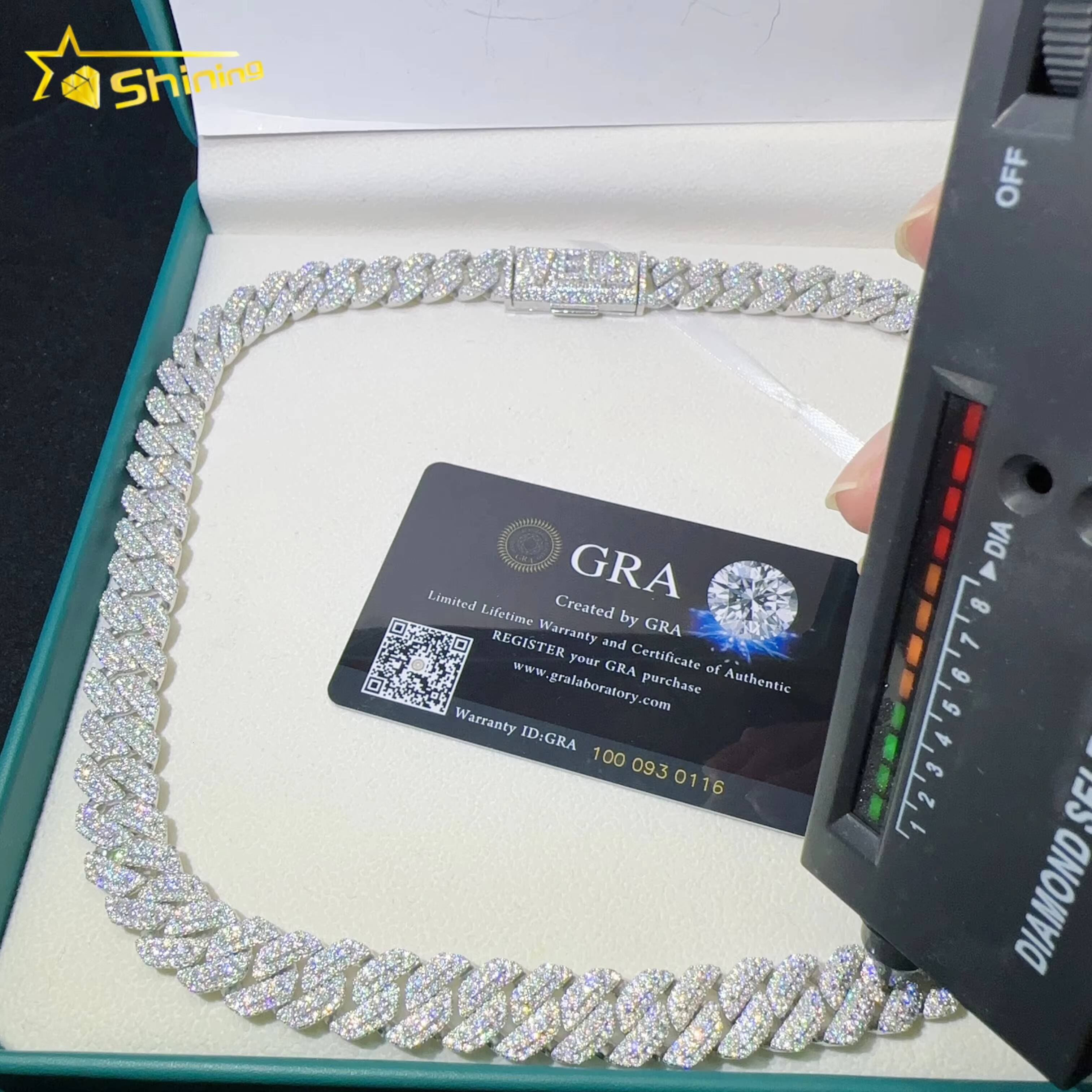 Pass Tester VVS Moissanite Lab Diamond Silver 925 Cuban Necklace and Chain Hip Hop Iced Out Jewelry 10mm Cuban Link Chain