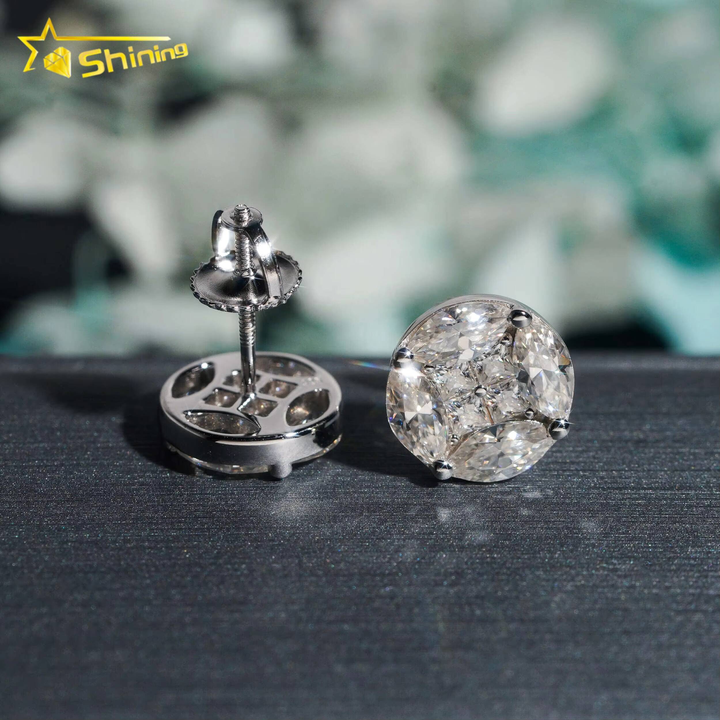Pass Diamond Tester 925 Sterling Silver Hip Hop Stud Earrings High Quality Iced Out Vvs Moissanite Earrings
