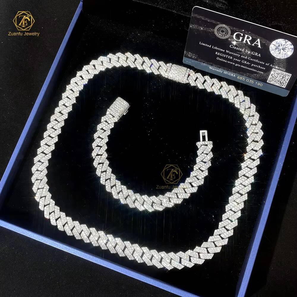 Fine Jewelry Men Necklace Sterling Silver 925 Iced Out Moissanite Hip Hop Iced Out Cuban Link Chain 8mm 10mm 12mm Width