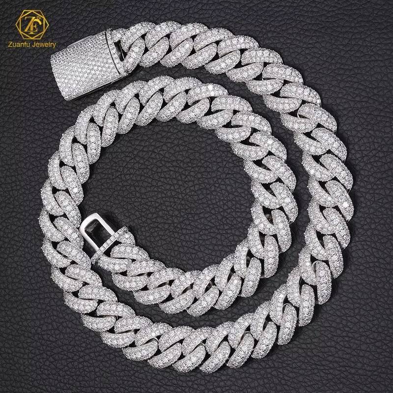 Wholesale Price Moissanite Miami Gold Cuban Chain Necklace 925 Sterling Silver Diamond Moissanite 15MM Iced Cuban Link Chains