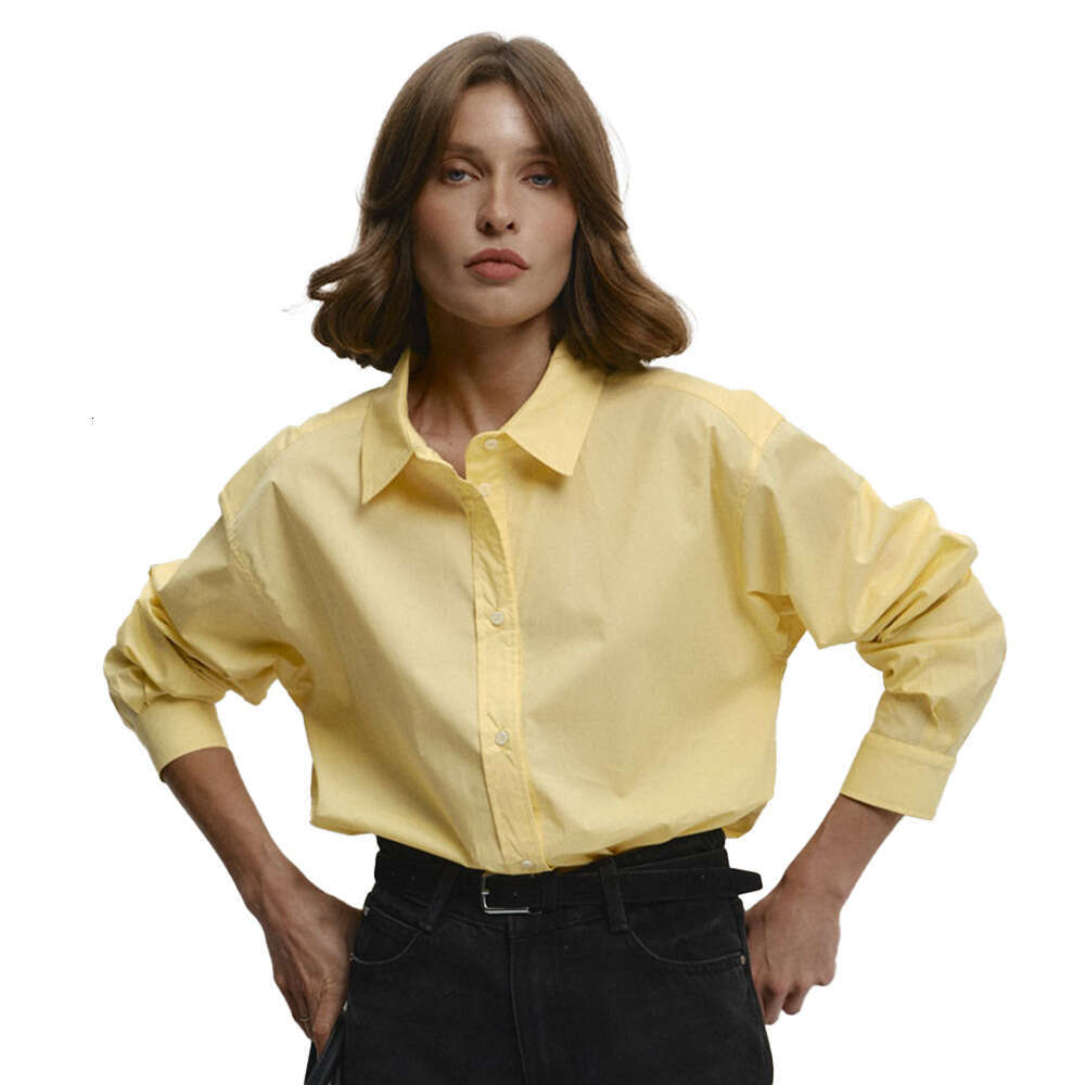 Yellow Spring Summer New Commuter Comfortable Loose Pure Cotton Shirt For Women B5