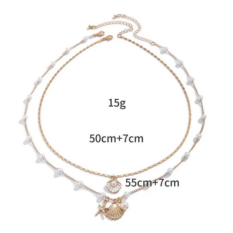 2 Pcs Gold Plated Starfish Shell Pendant Necklace Summer Imitation Pearl Necklaces For Women Girls Ocean Beach Jewelry XJ250717