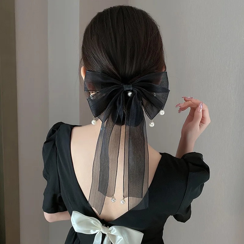Triple-Layer Bow Hair Clips Girls Pearl Rhinestone Spring Clips Hairpin For Women Holiday Fashion Ponytail Hair Accessories 250716