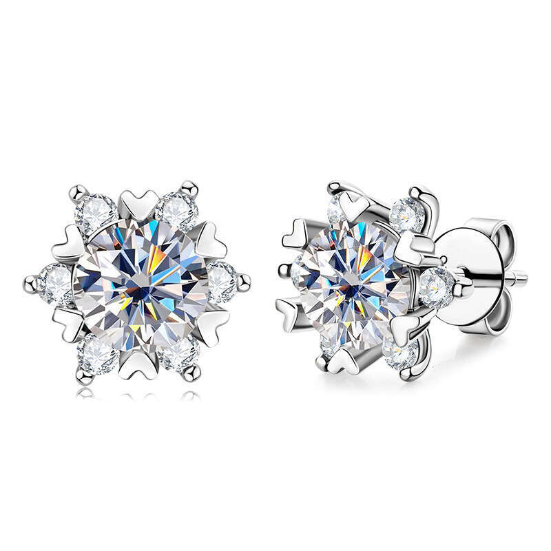 Tiktok Iuencer Style High-End Snowflake For Women Fashion Niche Moissanite Pure Sier Earrings Non-Fading 488