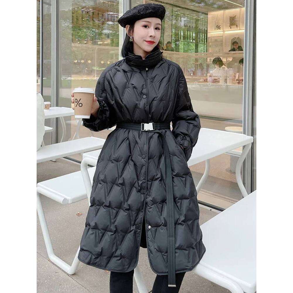Janveny Ultra Light Women's Long Puffer Jacket Female Feather Parkas Lightweight Slim 90% Duck Down Coat With Belt Waterproof MDNG
