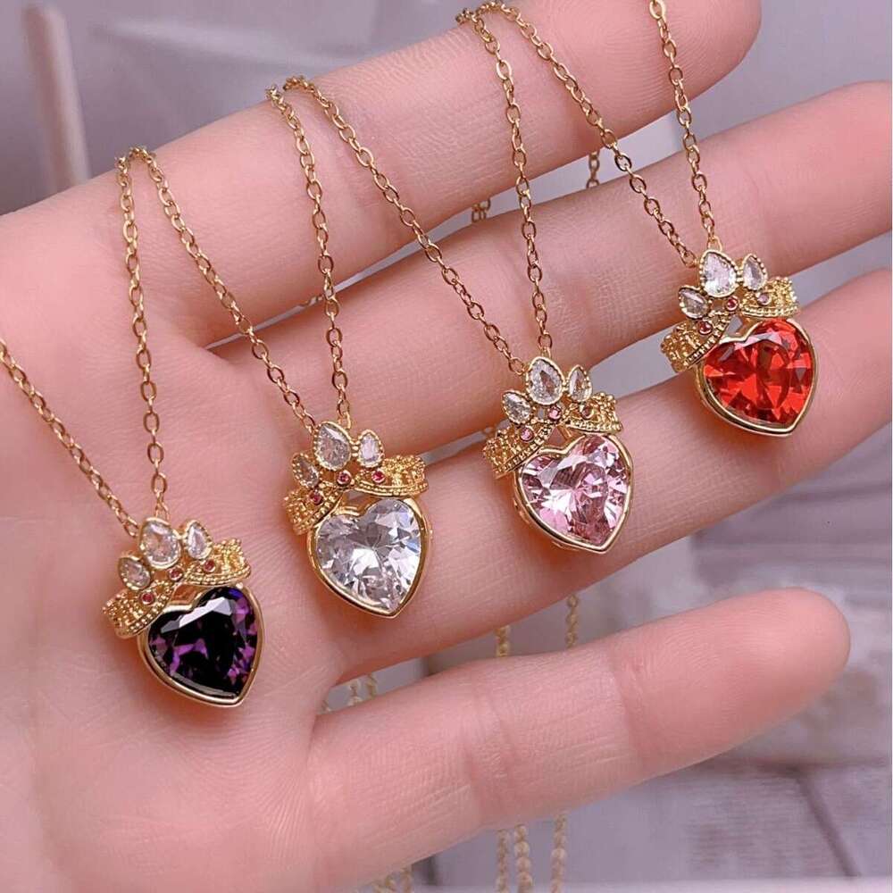 Titanium Steel Clavicle Chain Pink Crown Heart Necklace For Women Light High-End Versatile Elegant Accessory Yiwu 93A