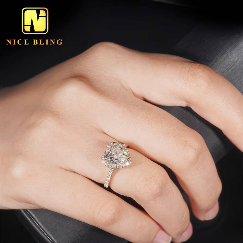 Custom Pass Diamond Tester Wedding Ring Moissanite 14K Gold Heart Cut Ring Moissanite Engagement Ring for Women Men