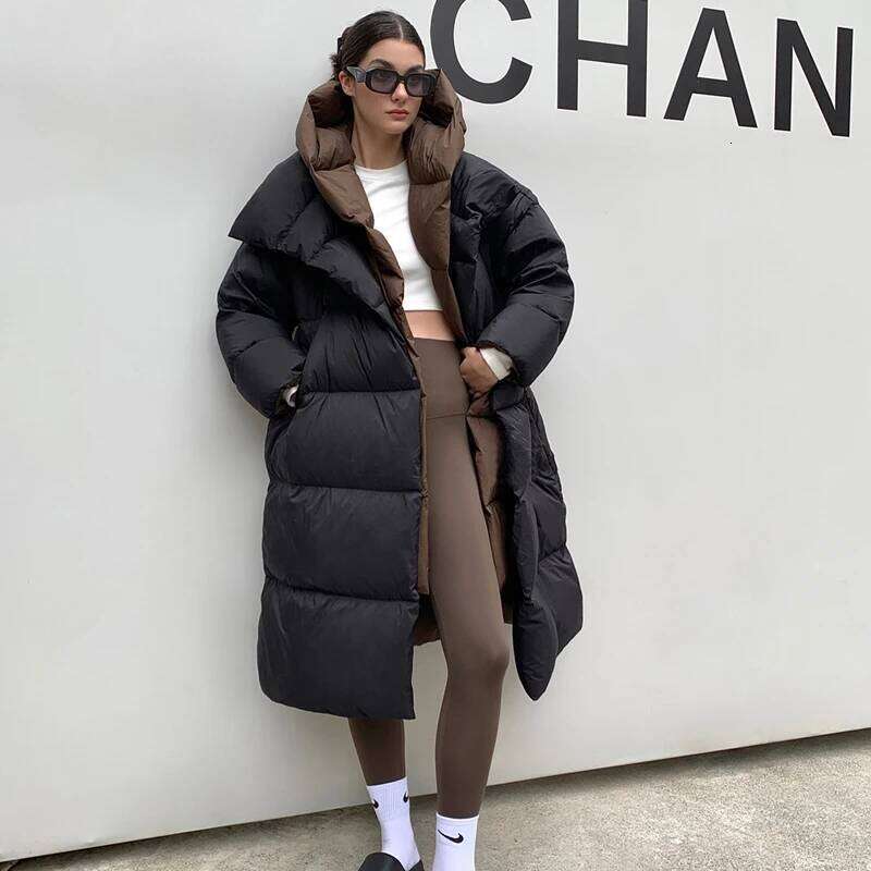 Janveny Fluffy White Duck Down Jacket Women Winter Thickness Warm Long Puffer Coat Hooded Female Fashion Fake Two-Piece Parkas MDNG