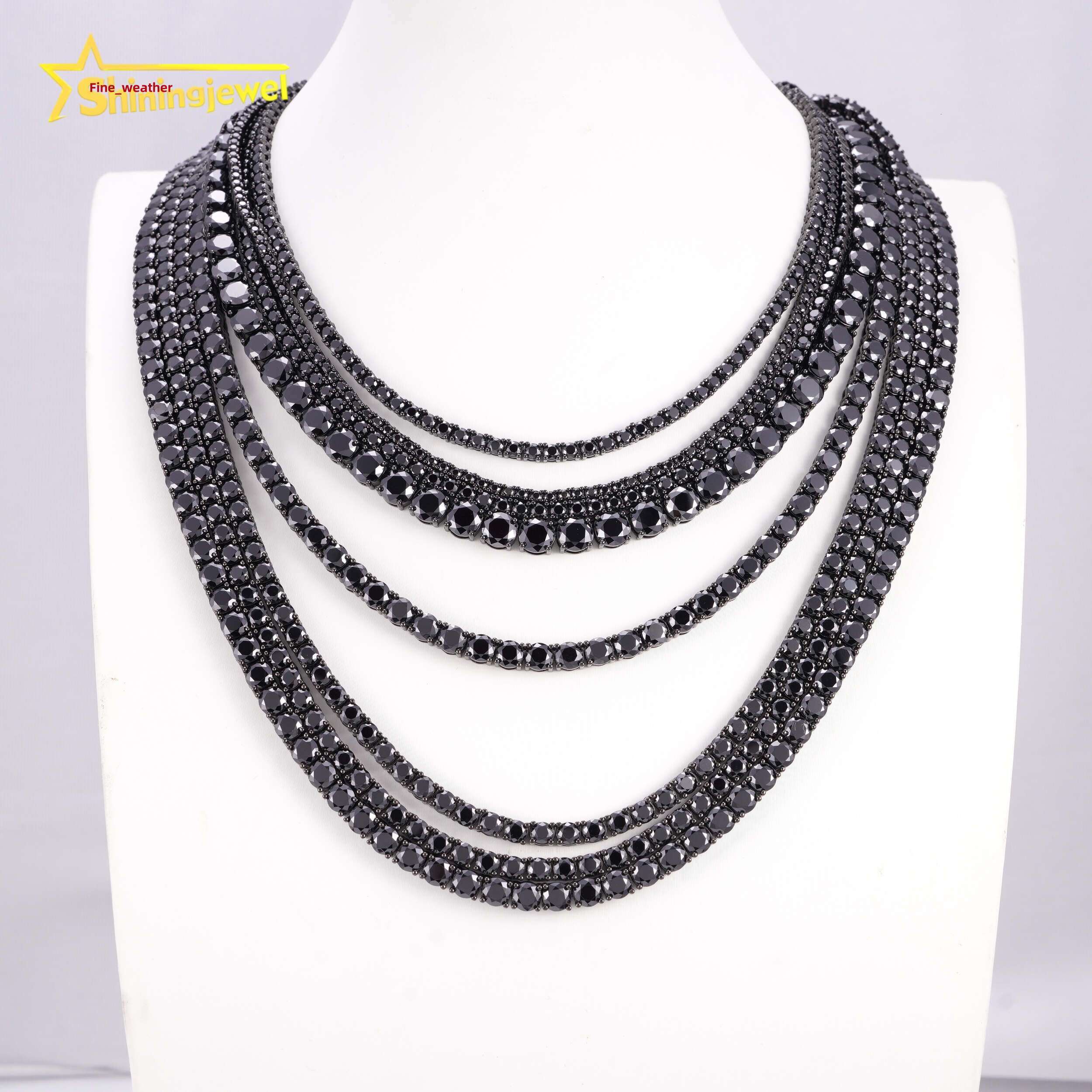 925 Silver Jewelry Hip Hop GRA Certificate Black Gold Plated Necklace Black Moissanite Tennis Chain