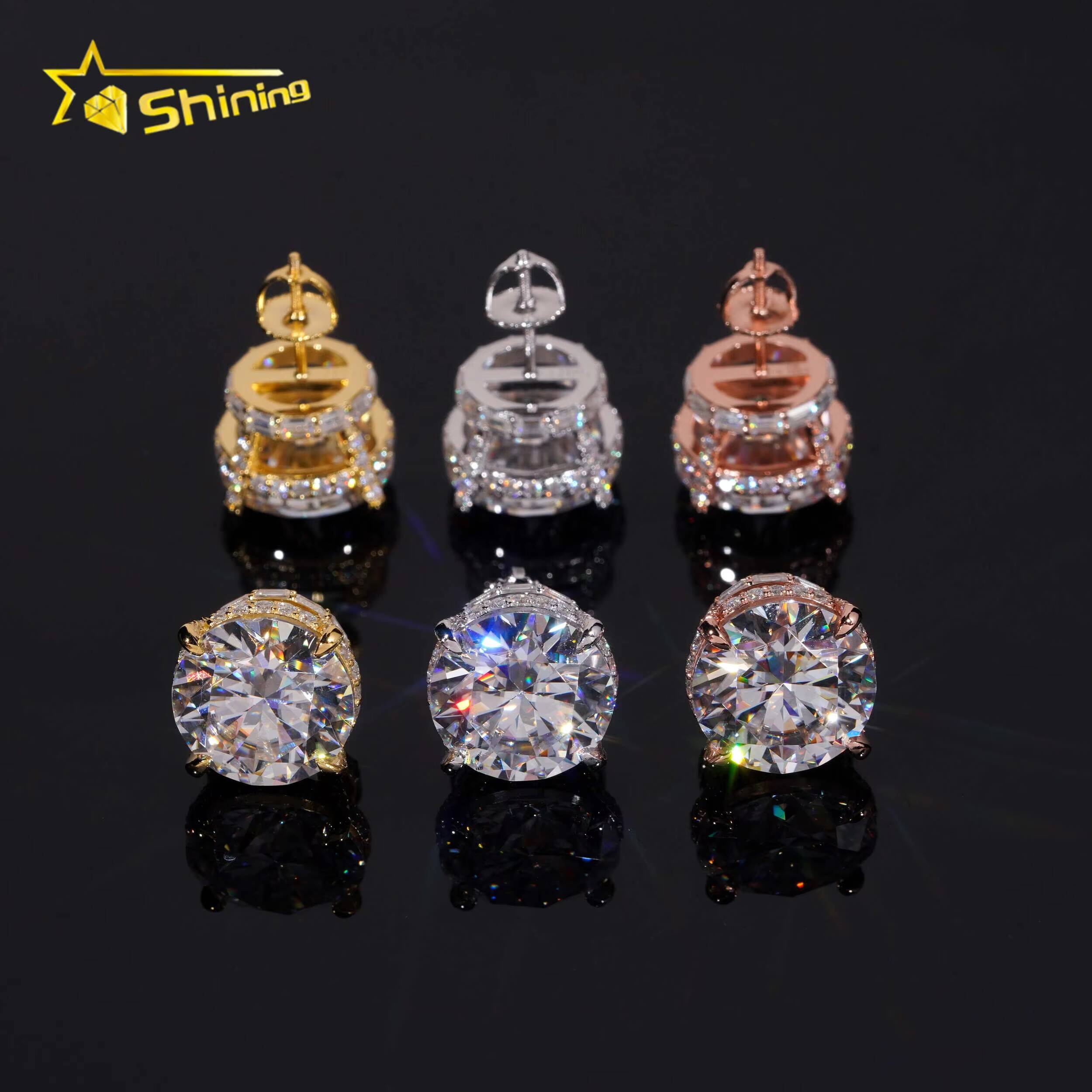 GRA Certificate High Quality Luxury Big Size 13mm Diamond Iced Out 925 Silver Stud Moissanite Hip Hop Earrings