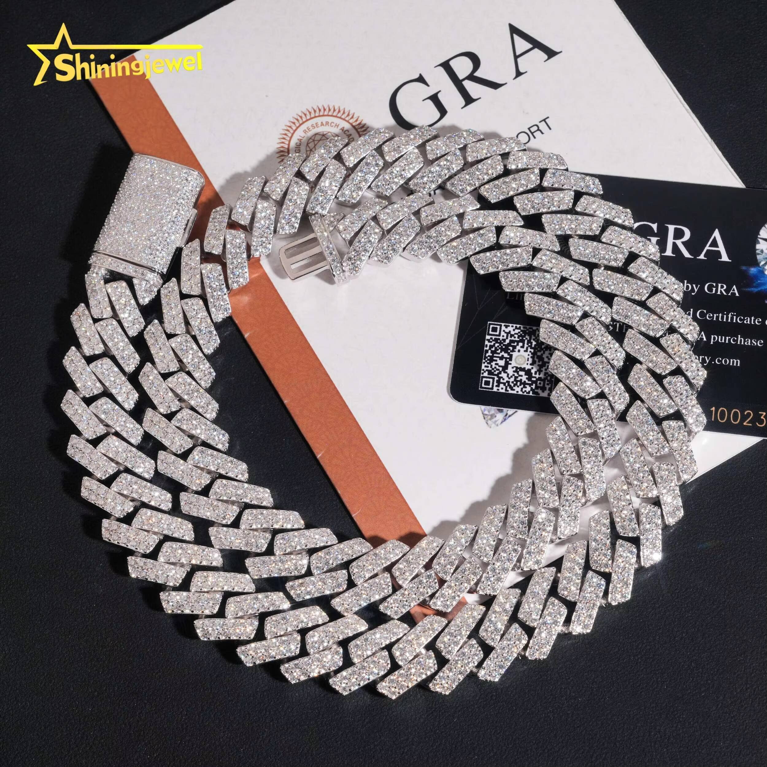 Pass Diamond Test 16mm VVS Moissanite Cuban Link Chain S925 Gold Plated Diamond Iced Out Hip Hop Cuban Link Chain