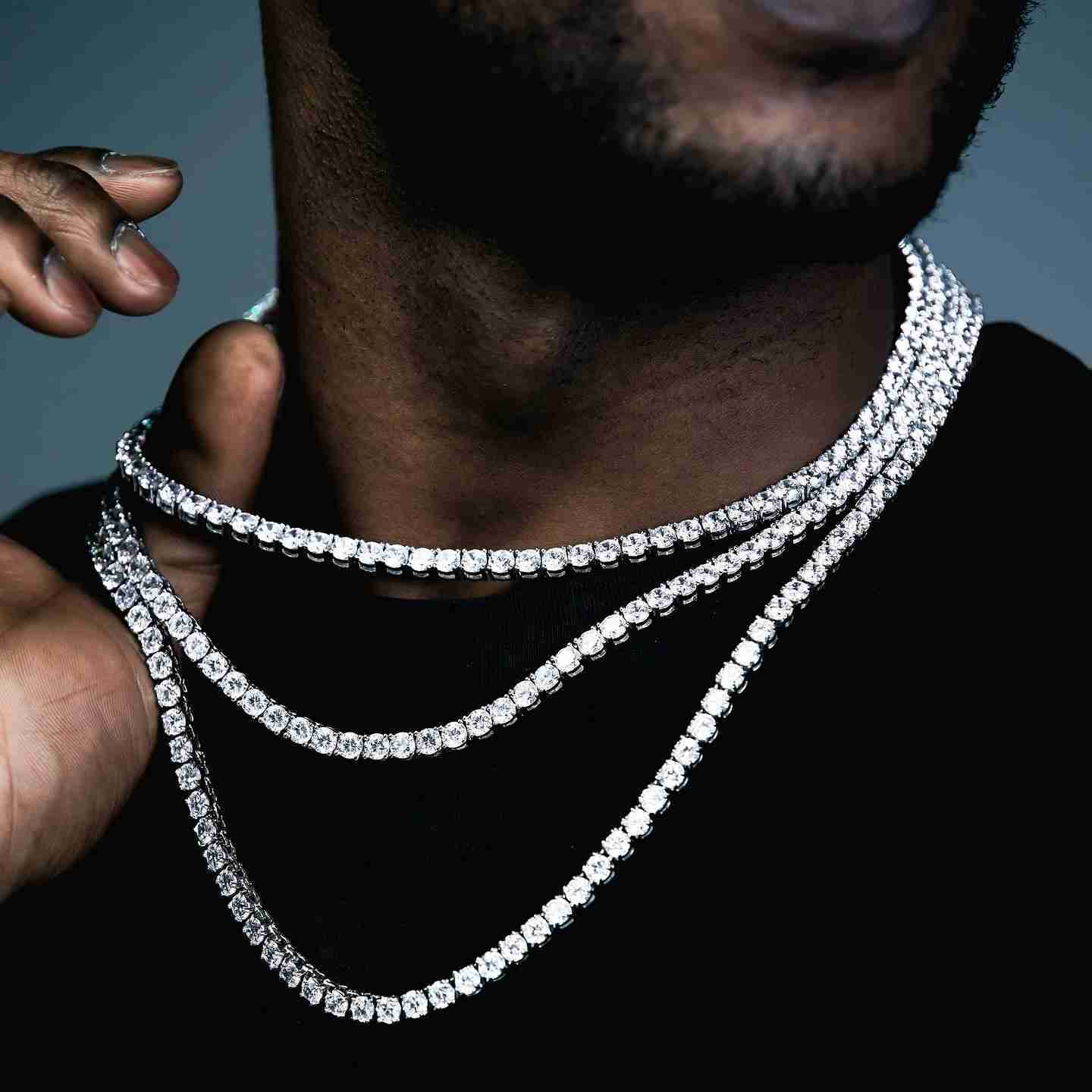 Full Size Vvs Moissanite Diamond Hip Hop Tennis Chain Pass Diamond Tester 4mm Moissanite Tennis Chain