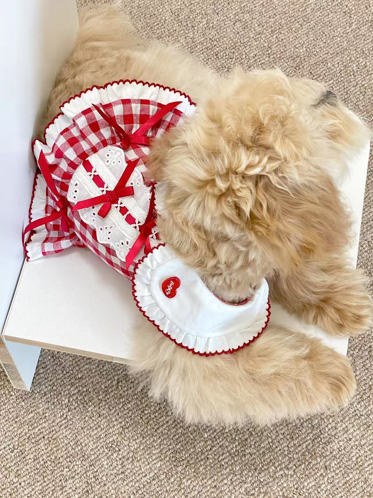 T742 Original Design Thin Plaid Dress Small Dog Clothes Summer Retro Shirt Dress