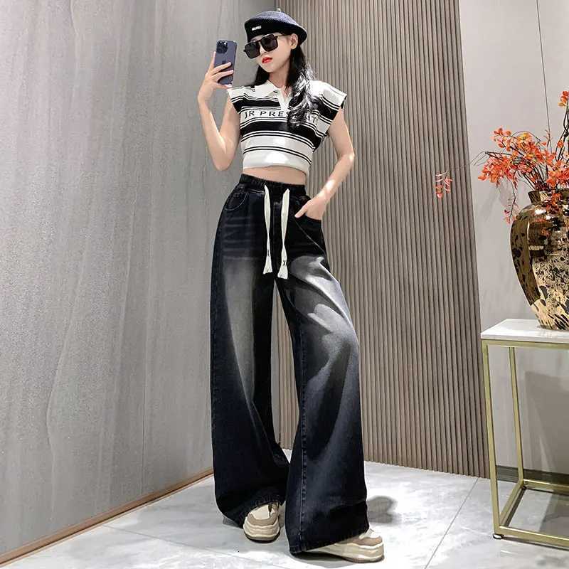 High Elastic Waist Plus Size Jeans For Women 2024 Autumn New Arrival Full Length Black Jeans Women Streetwear Casual Denim Pants R250716