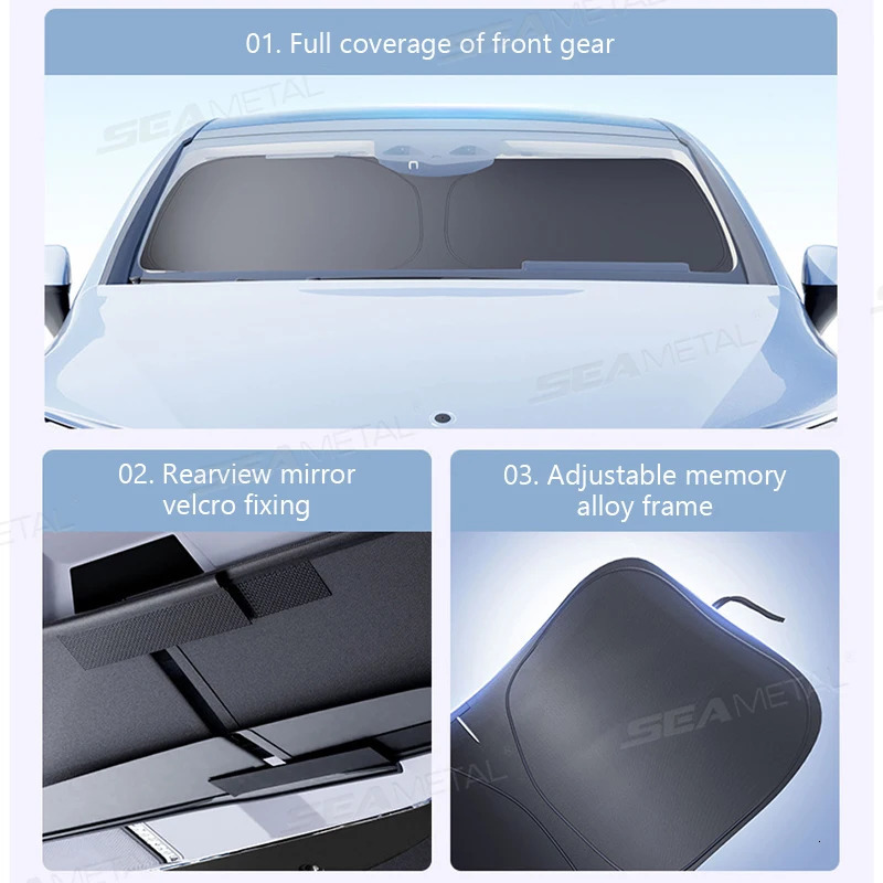 SEAMETAL Car Windshield Sun Shade Cover Black Glue Coating Sunshade Foldable Thicken Front Window UV Refletive Protection Cover 250715