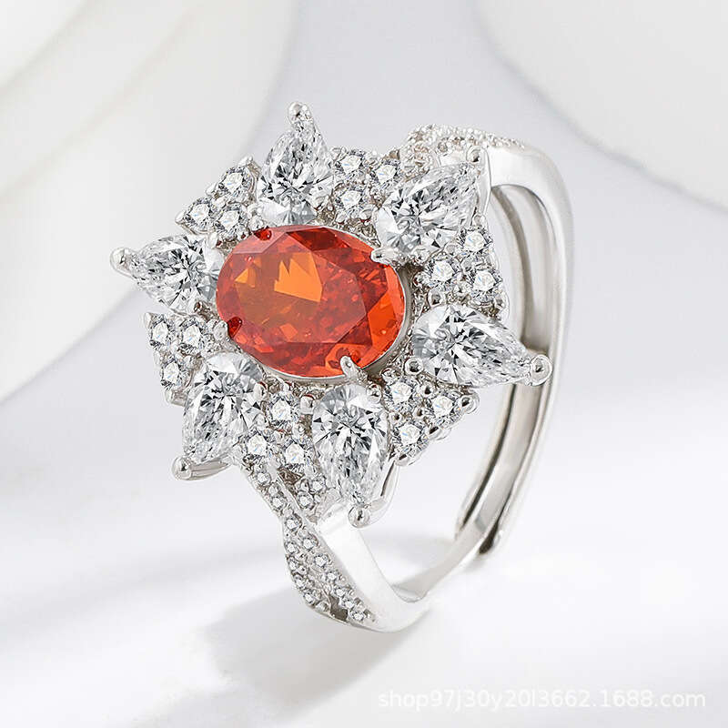 Hot Selling Colorful Ice Flower Cut Pigeon Egg for Women Luxurious Sparkling High Carbon Diamond Ring ef8