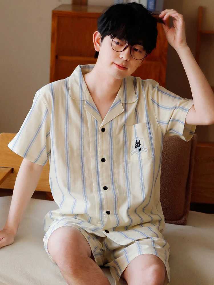Couple Style Men Pajamas Summer Thin Style Pure Cotton Gauze High-End Short Sleeved Shorts Casual Home Wear New Two-Piece Set W250717