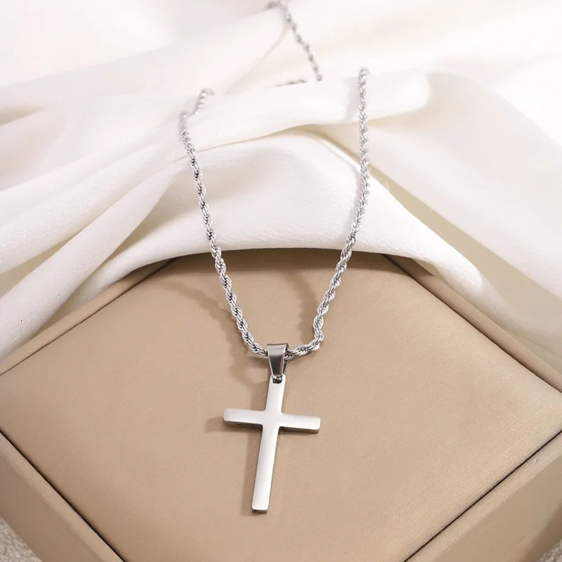 Stainless Steel Cross Pendant Necklace for Men Boys 18K Gold Plated Silver Simple Twisted Chain Fashionable Jewelry Beach Party 250717
