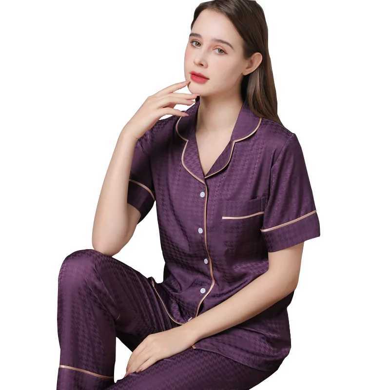 igh Quality Couple Pajamas Suit Summer Short Sleeve Long Pant Home Cloth Men Ice Silk Thin Satin Large Size Sleepwear Set Women W250717